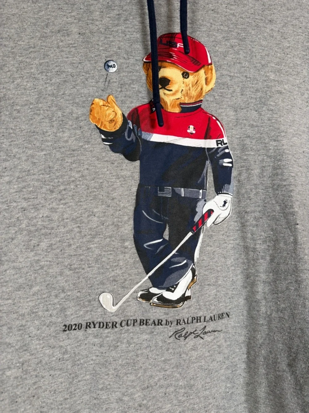 2020 Ryder Cup Bear Polo by Ralph Lauren Grey Bear Graphic Hoodie Size Large